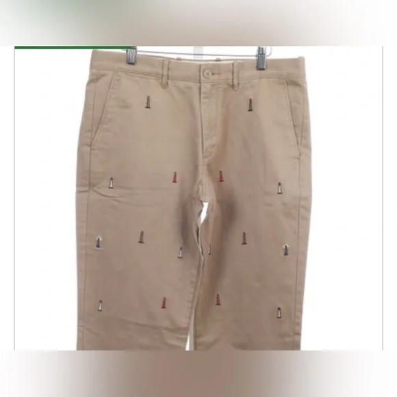J. Crew 770 Khaki Chinos with Embroidered Lighthouses Size:33/30